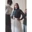 アーデム (ERDEM) スタンドフリルブラウス シルク ネイビーホワイトドッド