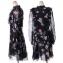 ジャンバティスタ ヴァリ (Giambattista Valli) フリル長袖ワンピース シルクオーガンジー ブラックプリント