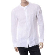 エンポリオアルマーニ (EMPORIO ARMANI) ノーカラーシャツ リネン ホワイト 30% OFF