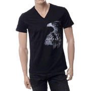 エンポリオアルマーニ (EMPORIO ARMANI) イーグルプリントVネック半袖Tシャツ ブラック 30% OFF