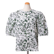 アーデム (ERDEM) パフスリーブプリント半袖カットソーTシャツ コットン ホワイトグリーン